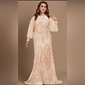 Glamorous Gold Sequin Long Sleeve Dress